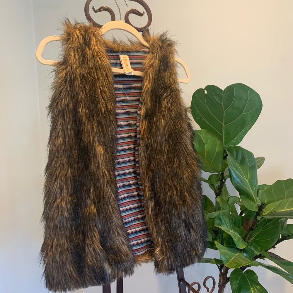 Truluv Faux Fur Vest -Brown and khaki Fur